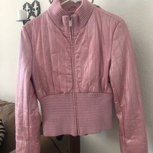 BEBE Leather Bomber/Puffer/Moto Jacket Pink M